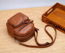 Load image into Gallery viewer, Three-layer Pocket Shoulder Bag Retro Washed Pu Leather Crossbody Bag