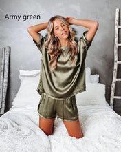 Load image into Gallery viewer, Two-piece Silk Satin Pure Color Pajamas Suit