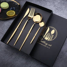 Load image into Gallery viewer, 304 Stainless Steel Golden Cutlery Fork Spoons Knives Set 4Pcs