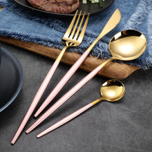 Load image into Gallery viewer, 304 Stainless Steel Golden Cutlery Fork Spoons Knives Set 4Pcs