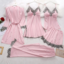 Load image into Gallery viewer, 5Pcs Women's Satin sexy lace patchwork pajamas and gowns set