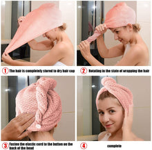 Load image into Gallery viewer, 2 Pack Soft Hair Towel Wrap Dry Hair Cap with Buttons