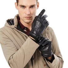 Load image into Gallery viewer, Men Autumn Winter Warm Touch Screen Full Finger Black Gloves