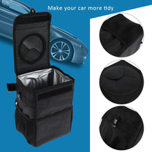 Load image into Gallery viewer, Car Bin Car Trash Can with Lid and Side Pockets Foldable Waterproof