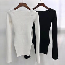 Load image into Gallery viewer, Knitted Women's Sweater Square Collar Long Sleeve Sweaters