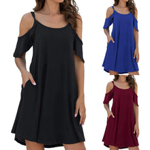 Load image into Gallery viewer, Women's Summer Dresses Casual Dress Cold Shoudler Robe Ruffle Sleeves Dresses