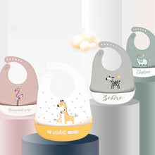 Load image into Gallery viewer, Cartoon animal print Baby Bib waterproof soft silicone adjustable
