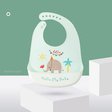 Load image into Gallery viewer, Cartoon animal print Baby Bib waterproof soft silicone adjustable