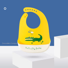 Load image into Gallery viewer, Cartoon animal print Baby Bib waterproof soft silicone adjustable