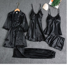 Load image into Gallery viewer, 5Pcs Women's Satin sexy lace patchwork pajamas and gowns set