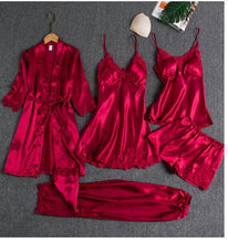 Load image into Gallery viewer, 5Pcs Women's Satin sexy lace patchwork pajamas and gowns set