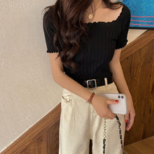 Load image into Gallery viewer, Women's elastic Ruffle off shoulder knitted short sleeve