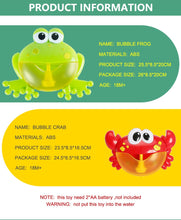 Load image into Gallery viewer, Children's bathtub soap machine automatic music bubble crab frog