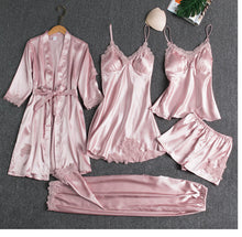 Load image into Gallery viewer, 5Pcs Women's Satin sexy lace patchwork pajamas and gowns set