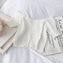 Load image into Gallery viewer, Women's elastic Ruffle off shoulder knitted short sleeve