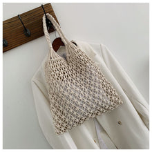Load image into Gallery viewer, Hollow out woven bag cotton lining straw bag
