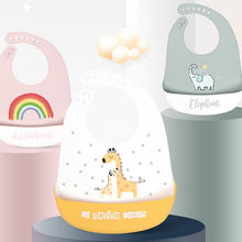 Load image into Gallery viewer, Cartoon animal print Baby Bib waterproof soft silicone adjustable