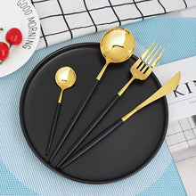 Load image into Gallery viewer, 304 Stainless Steel Golden Cutlery Fork Spoons Knives Set 4Pcs