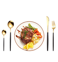 Load image into Gallery viewer, 304 Stainless Steel Golden Cutlery Fork Spoons Knives Set 4Pcs