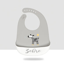 Load image into Gallery viewer, Cartoon animal print Baby Bib waterproof soft silicone adjustable