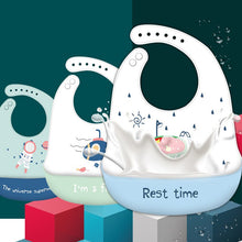 Load image into Gallery viewer, Cartoon animal print Baby Bib waterproof soft silicone adjustable
