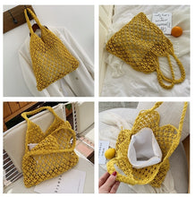 Load image into Gallery viewer, Hollow out woven bag cotton lining straw bag