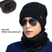 Load image into Gallery viewer, Winter knitted hat Bib two piece set