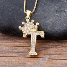 Load image into Gallery viewer, New Luxury Copper Zircon A-Z Crown Alphabet Pendant Chain Necklace