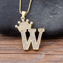 Load image into Gallery viewer, New Luxury Copper Zircon A-Z Crown Alphabet Pendant Chain Necklace