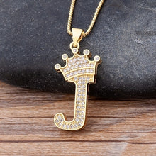 Load image into Gallery viewer, New Luxury Copper Zircon A-Z Crown Alphabet Pendant Chain Necklace