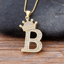 Load image into Gallery viewer, New Luxury Copper Zircon A-Z Crown Alphabet Pendant Chain Necklace