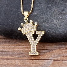 Load image into Gallery viewer, New Luxury Copper Zircon A-Z Crown Alphabet Pendant Chain Necklace