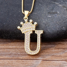 Load image into Gallery viewer, New Luxury Copper Zircon A-Z Crown Alphabet Pendant Chain Necklace