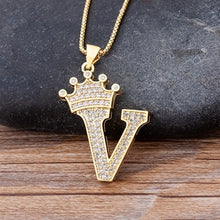 Load image into Gallery viewer, New Luxury Copper Zircon A-Z Crown Alphabet Pendant Chain Necklace
