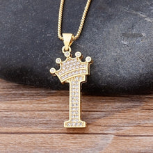 Load image into Gallery viewer, New Luxury Copper Zircon A-Z Crown Alphabet Pendant Chain Necklace