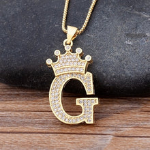 Load image into Gallery viewer, New Luxury Copper Zircon A-Z Crown Alphabet Pendant Chain Necklace