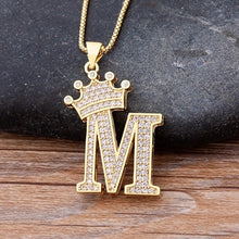 Load image into Gallery viewer, New Luxury Copper Zircon A-Z Crown Alphabet Pendant Chain Necklace