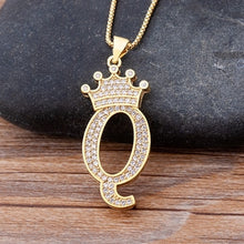 Load image into Gallery viewer, New Luxury Copper Zircon A-Z Crown Alphabet Pendant Chain Necklace