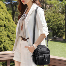Load image into Gallery viewer, Three-layer Pocket Shoulder Bag Retro Washed Pu Leather Crossbody Bag