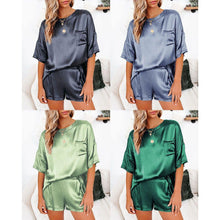 Load image into Gallery viewer, Women Satin Silky Pajama Set Short Sleeve T-shirt With Shorts