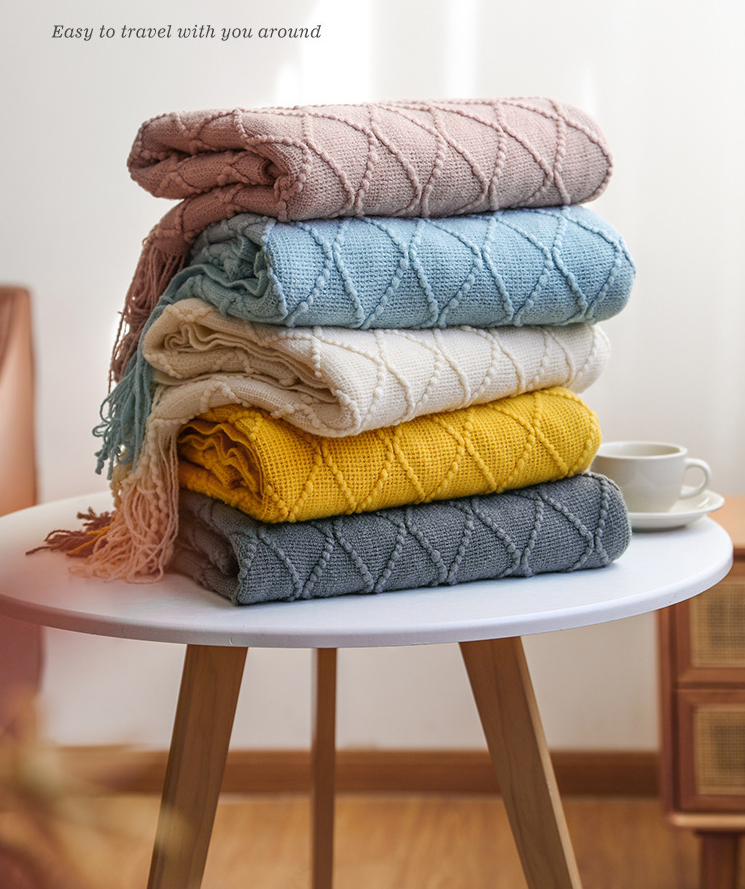 Nordic knitted tassel sofa blanket nap blanket