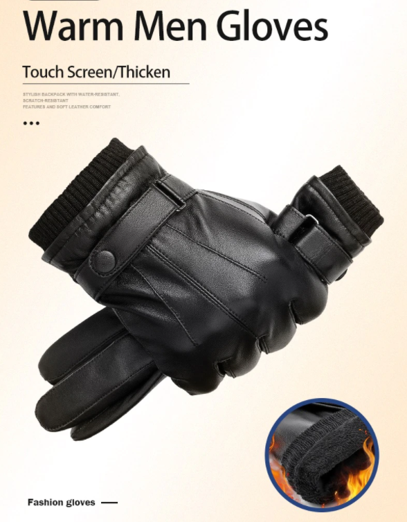 Men Autumn Winter Warm Touch Screen Full Finger Black Gloves