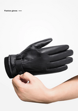 Load image into Gallery viewer, Men Autumn Winter Warm Touch Screen Full Finger Black Gloves
