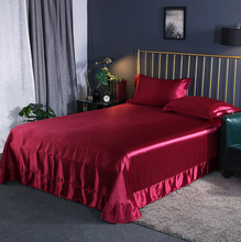 Load image into Gallery viewer, luxury satin silk flat bed sheet set single queen size king size bedspread cover
