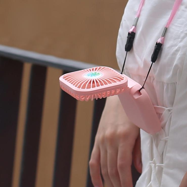 Mini Folding Desk Fan Lazy Hanging Neck Fan with String