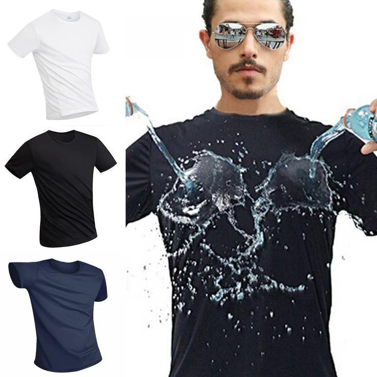 Antifouling waterproof men's T-shirt breathable quick drying short sleeve solid color