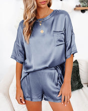 Load image into Gallery viewer, Women Satin Silky Pajama Set Short Sleeve T-shirt With Shorts
