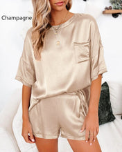 Load image into Gallery viewer, Two-piece Silk Satin Pure Color Pajamas Suit
