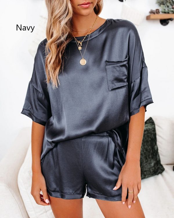 Two-piece Silk Satin Pure Color Pajamas Suit