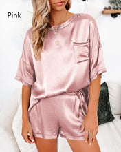 Load image into Gallery viewer, Two-piece Silk Satin Pure Color Pajamas Suit
